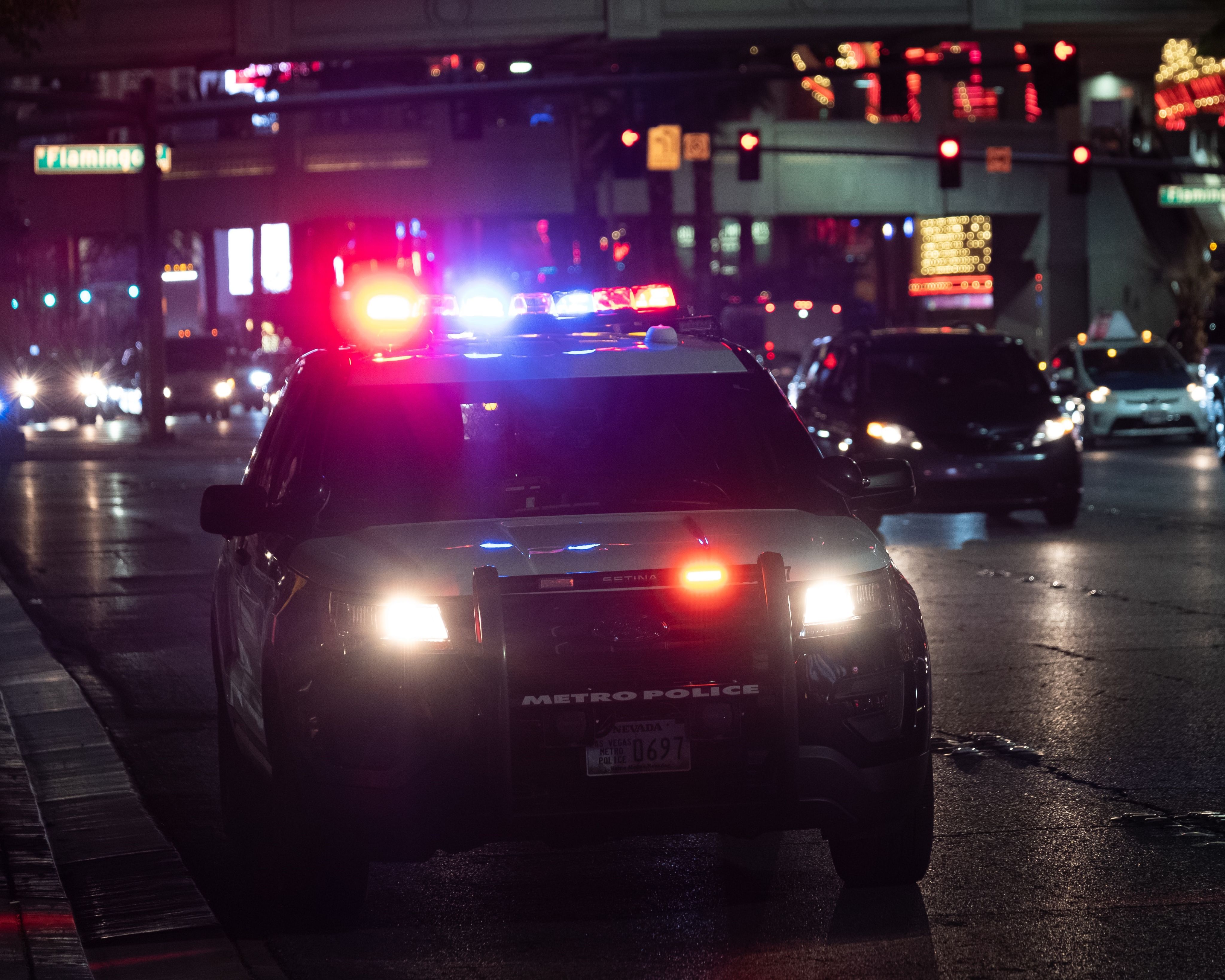 Parked police car