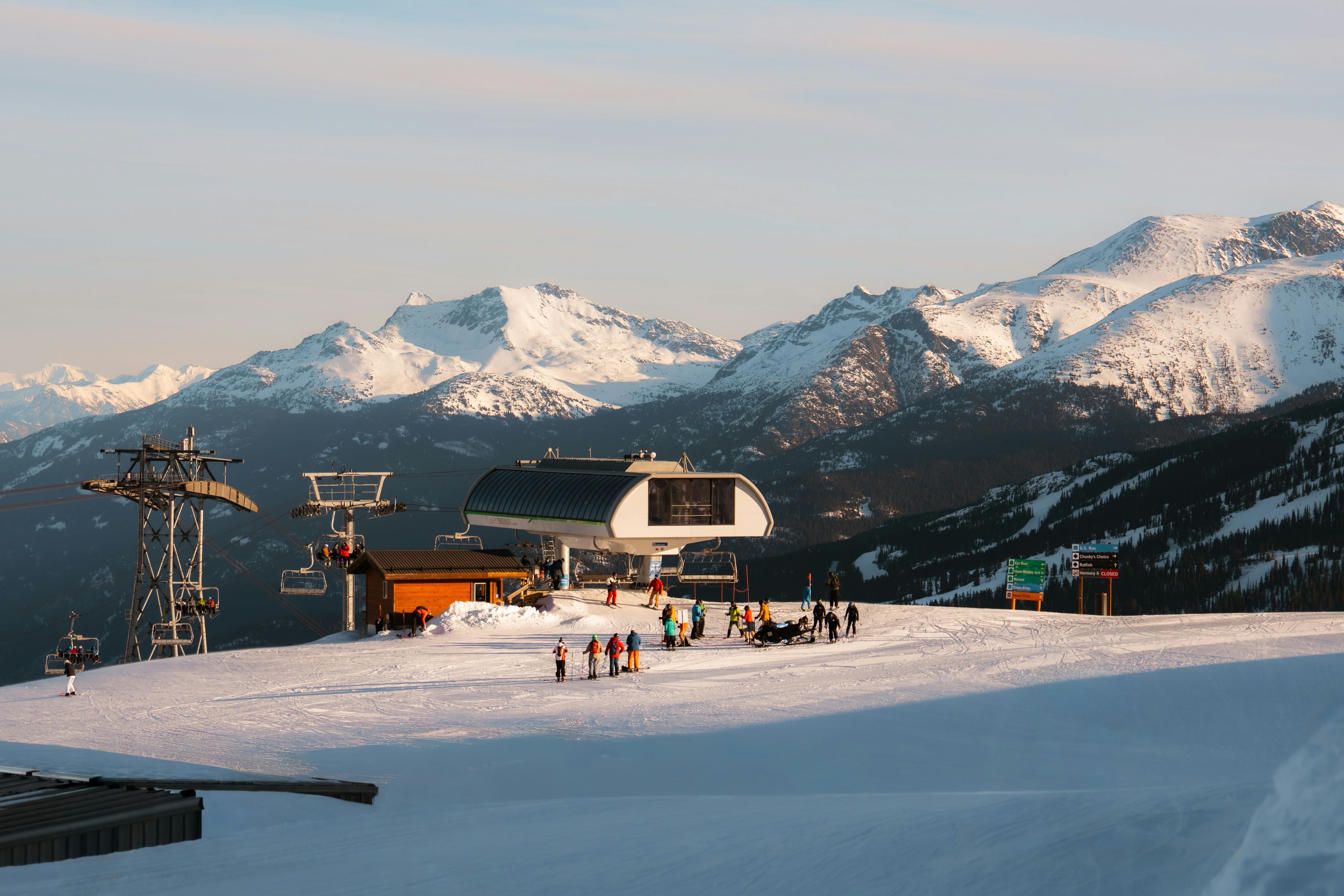 Ski resort with snowy mountains and ski lift