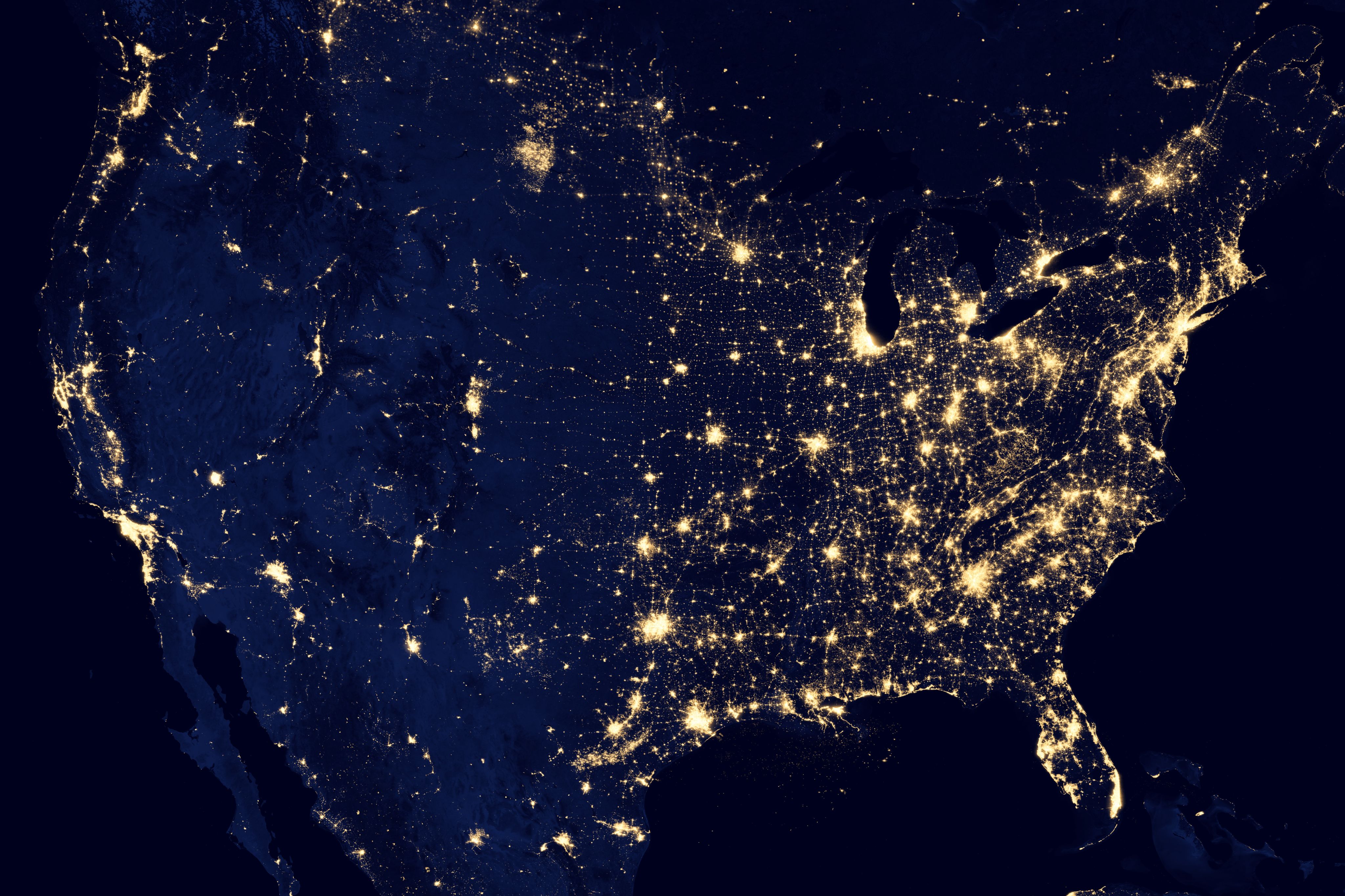 NASA. (2012). City Lights of the United States 2012 [Photograph]. Retrieved from https://earthobservatory.nasa.gov/images/79800/city-lights-of-the-united-states-2012
